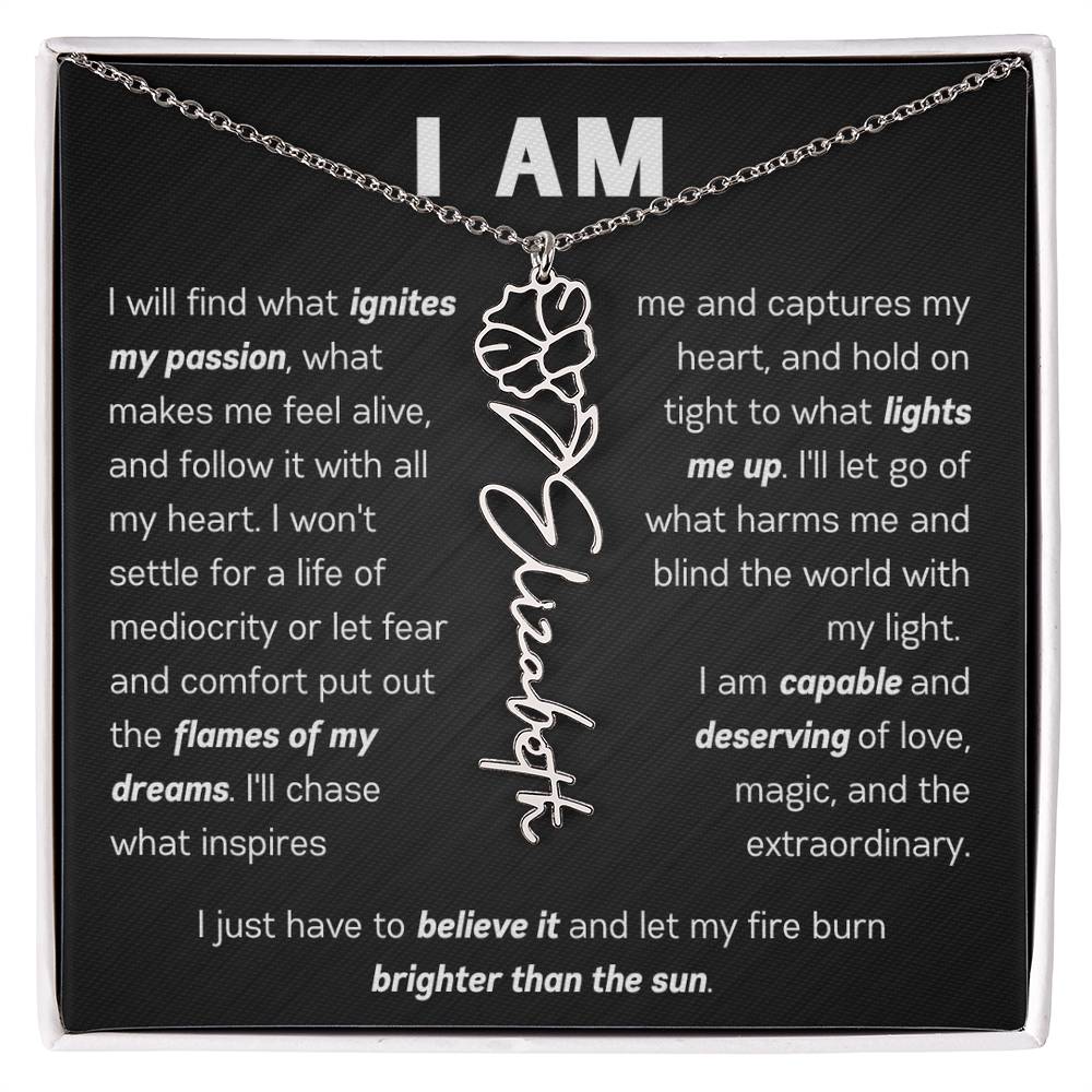 The "I Am" Name Necklace - Customize With Your Name & Birth Flower ๐ผ