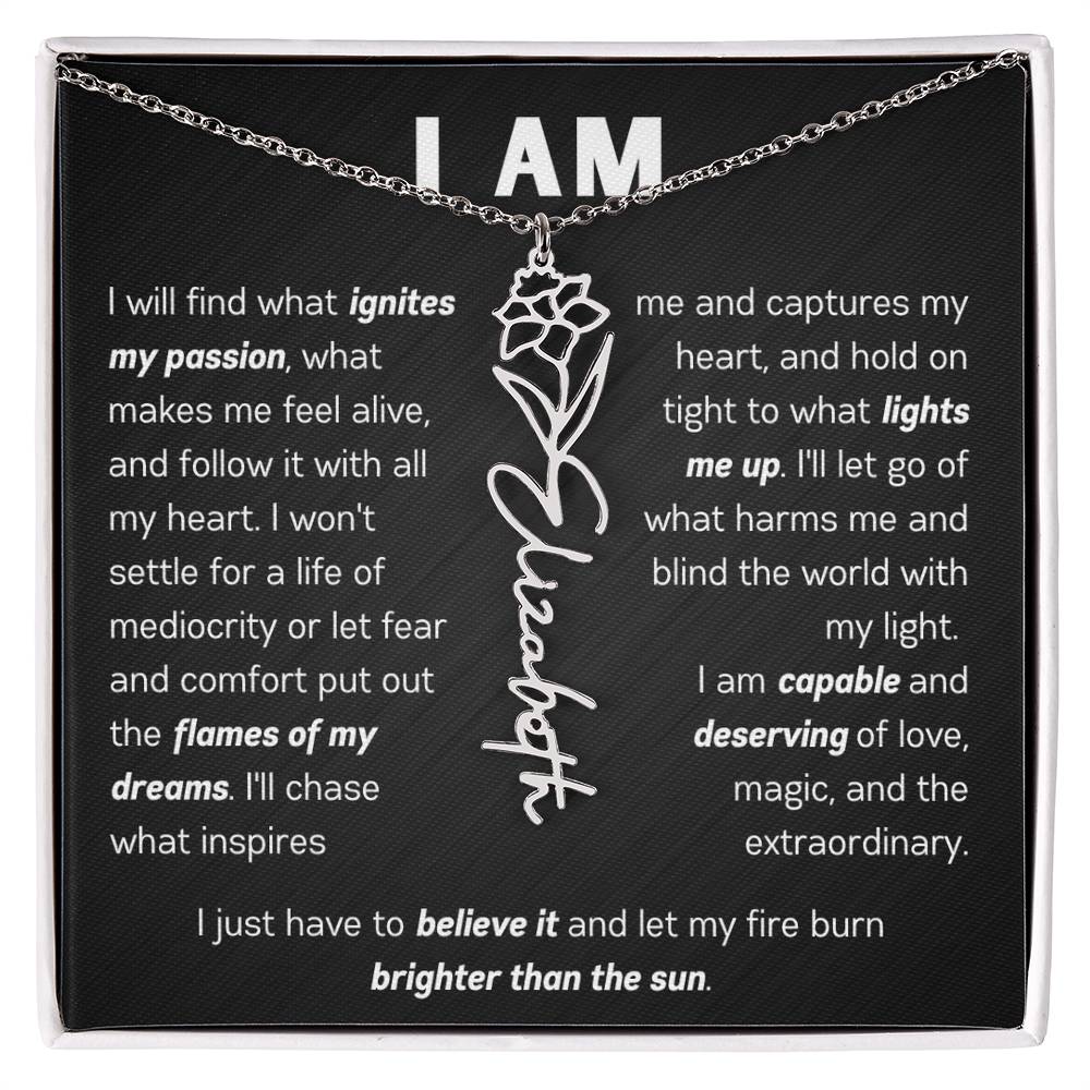 The "I Am" Name Necklace - Customize With Your Name & Birth Flower ๐ผ