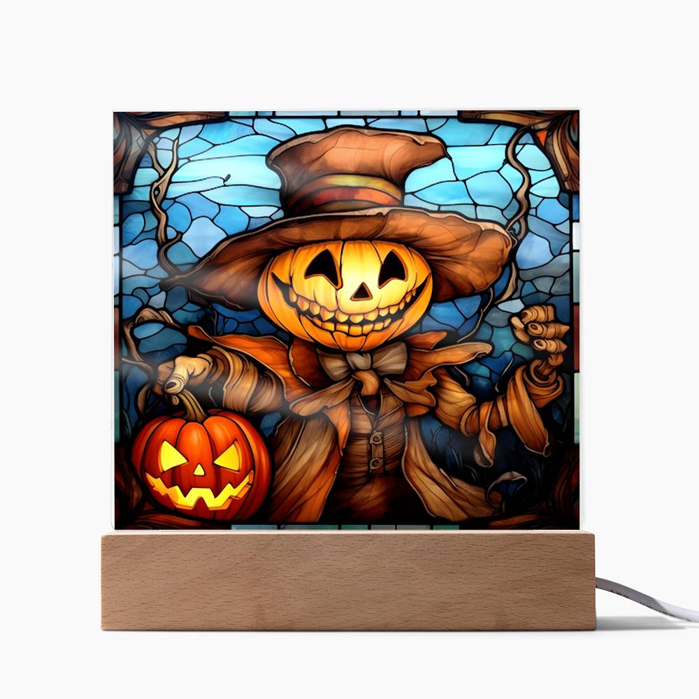 Pumpkin Ghost Stained Glass Halloween-Themed Acrylic Display Centerpiece