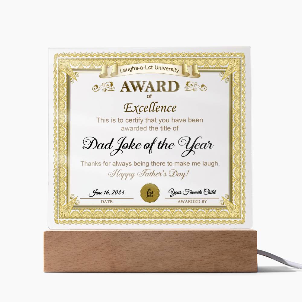Award Of Excellence - Acrylic Display Centerpiece For Dad