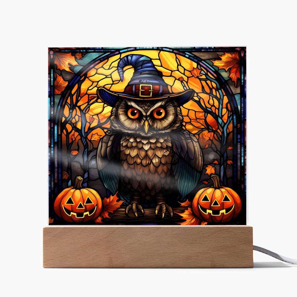 Owl Stained Glass Halloween-Themed Acrylic Display Centerpiece