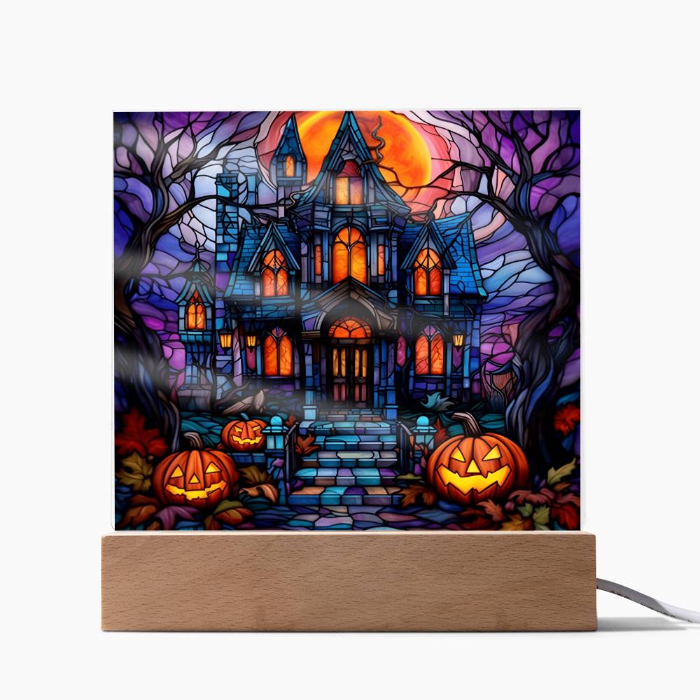 Haunted Mansion Stained Glass Halloween-Themed Acrylic Display Centerpiece