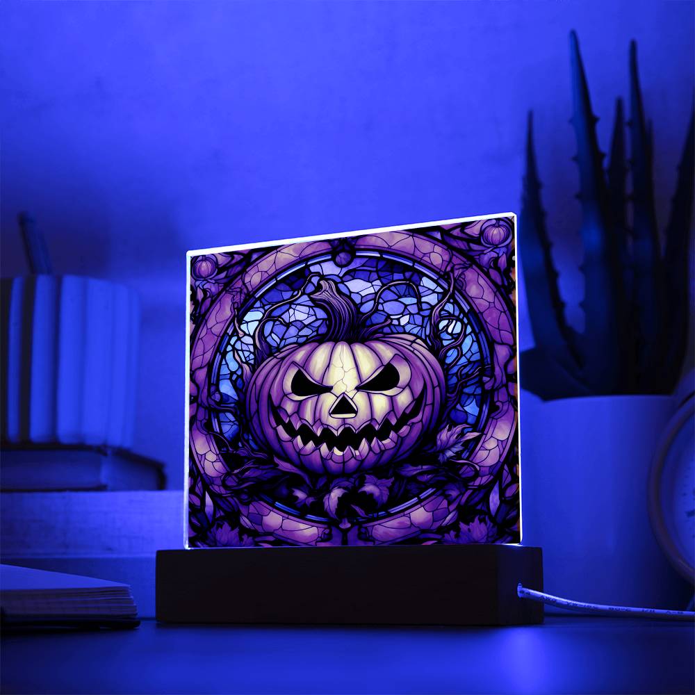 Pumpkin Stained Glass Halloween-Themed Acrylic Display Centerpiece