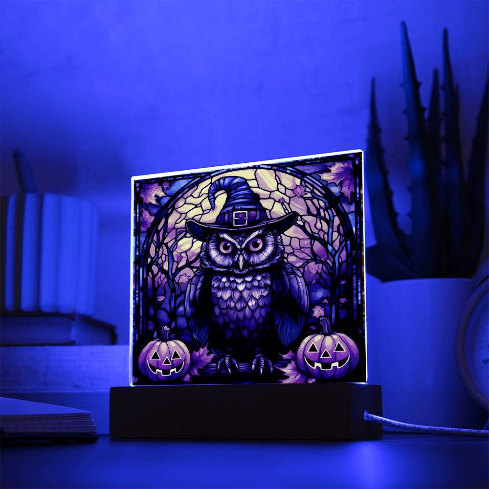Owl Stained Glass Halloween-Themed Acrylic Display Centerpiece