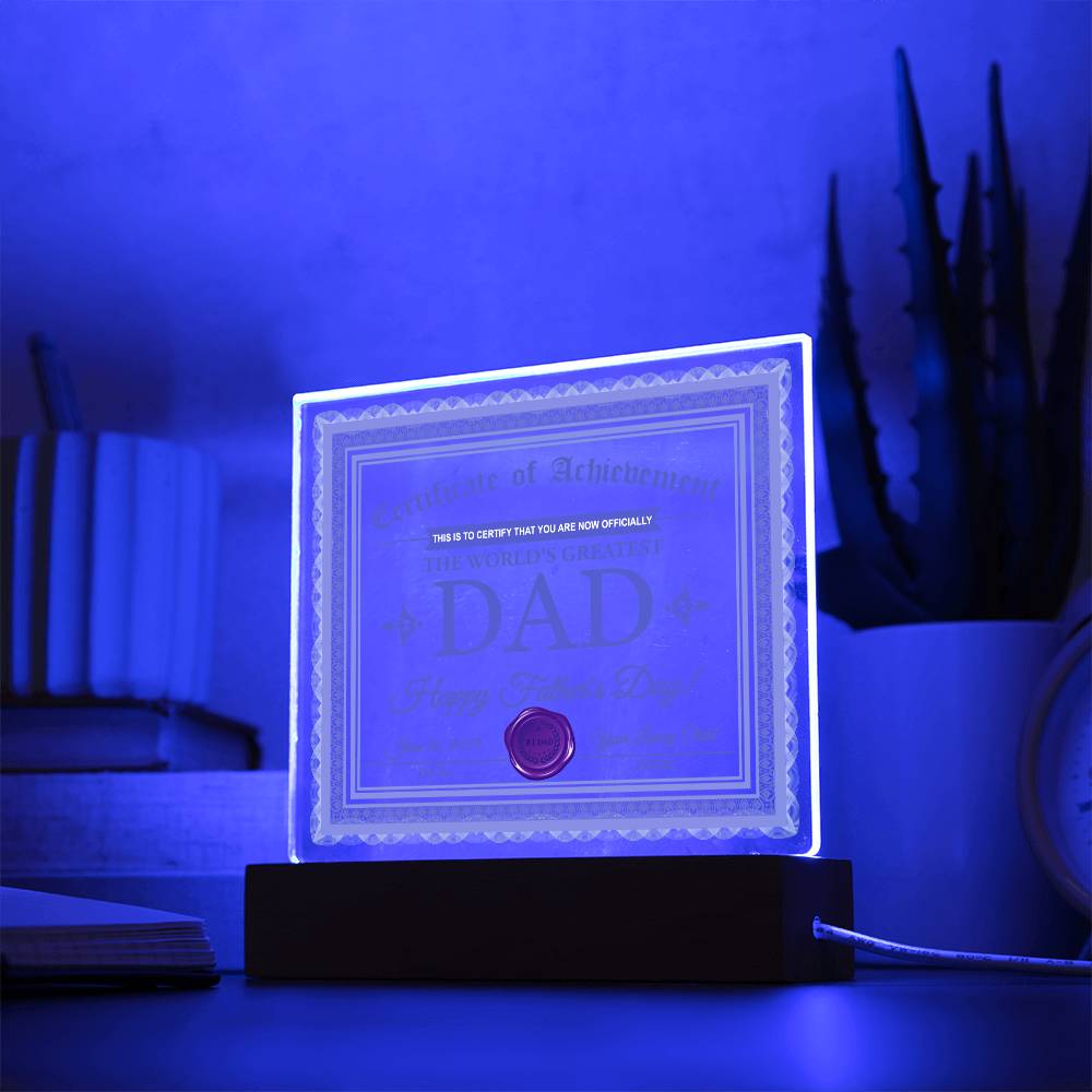 Father's Day Certificate - Acrylic Display Centerpiece For Dad