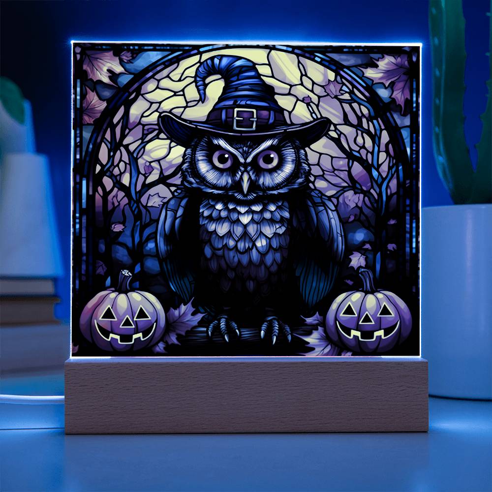 Owl Stained Glass Halloween-Themed Acrylic Display Centerpiece