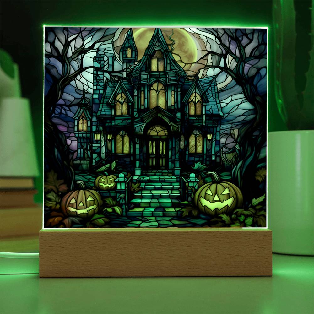 Haunted Mansion Stained Glass Halloween-Themed Acrylic Display Centerpiece