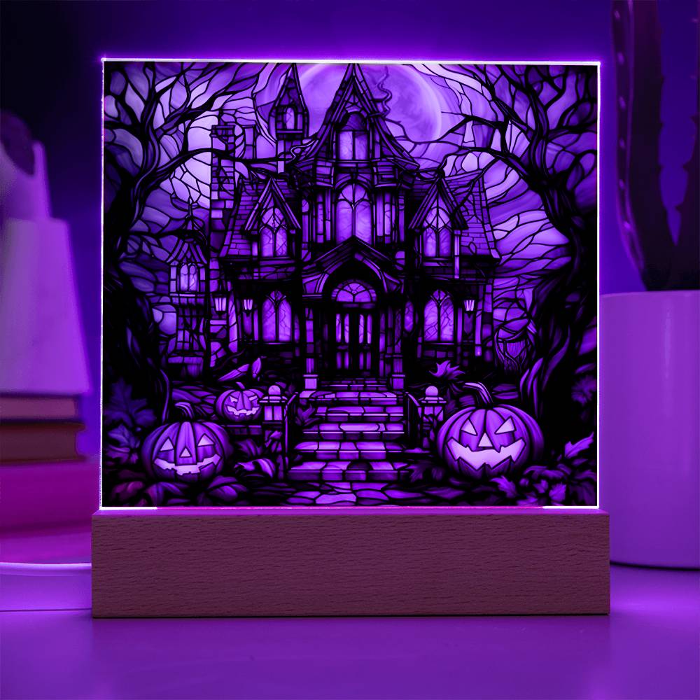 Haunted Mansion Stained Glass Halloween-Themed Acrylic Display Centerpiece