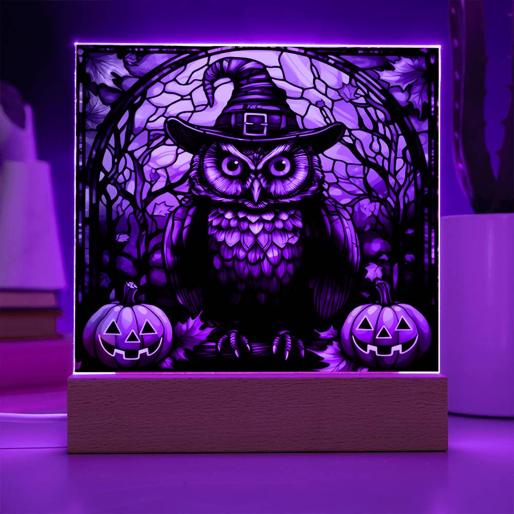 Owl Stained Glass Halloween-Themed Acrylic Display Centerpiece