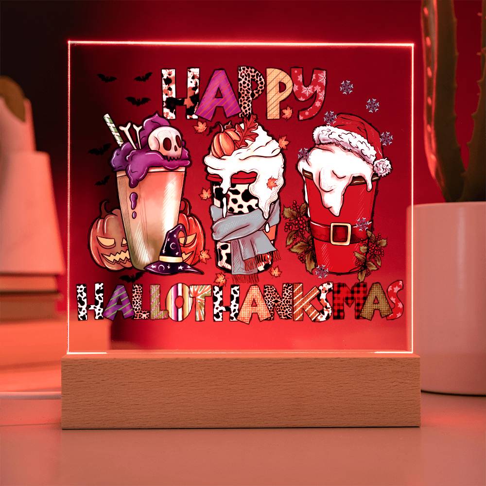 HappyHalloThanksMas - Festive Acrylic Display Centerpiece