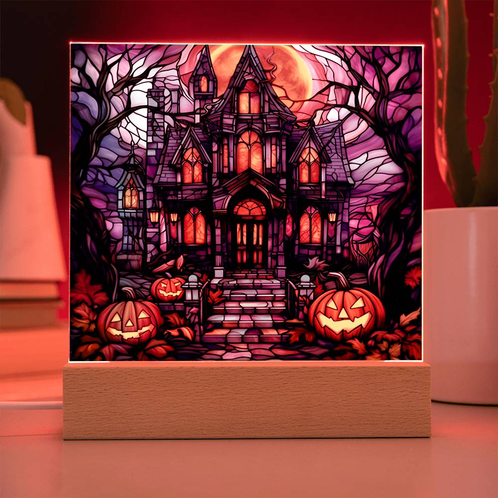 Haunted Mansion Stained Glass Halloween-Themed Acrylic Display Centerpiece