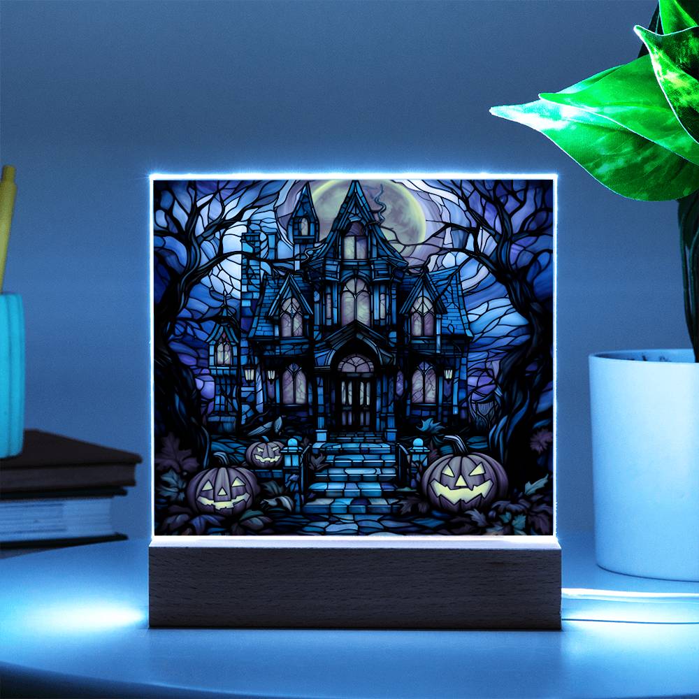 Haunted Mansion Stained Glass Halloween-Themed Acrylic Display Centerpiece