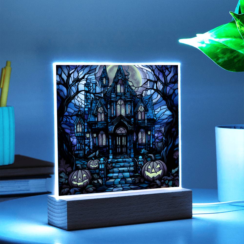 Haunted Mansion Stained Glass Halloween-Themed Acrylic Display Centerpiece