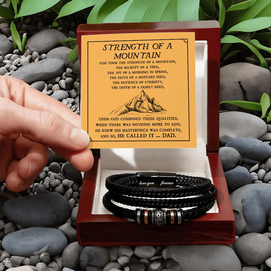 Strength Of A Mountain - Vegan Leather Bracelet For Dad