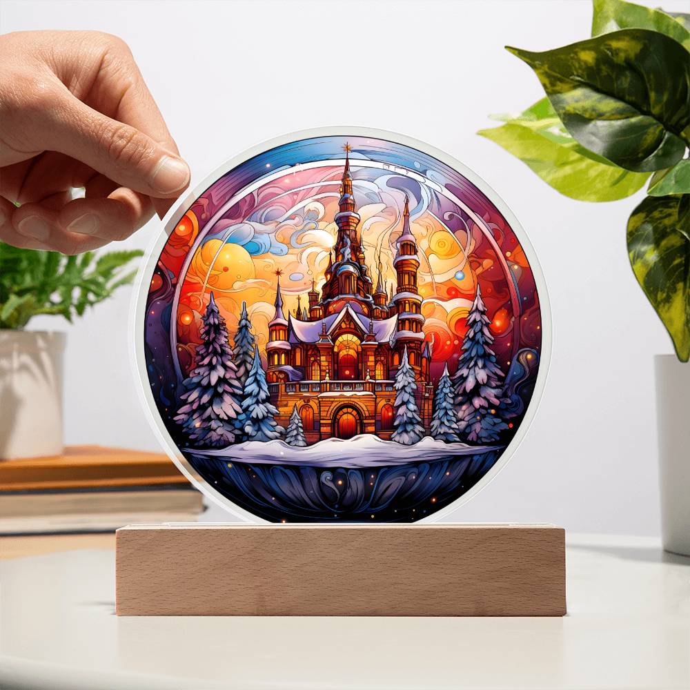 Crystal Ball Castle Winter Wonderland - Christmas-Themed Acrylic Display Centerpiece