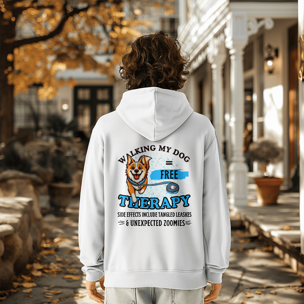 "Walking My Dog = Free Therapy" Funny Dog Lover Unisex Hoodie