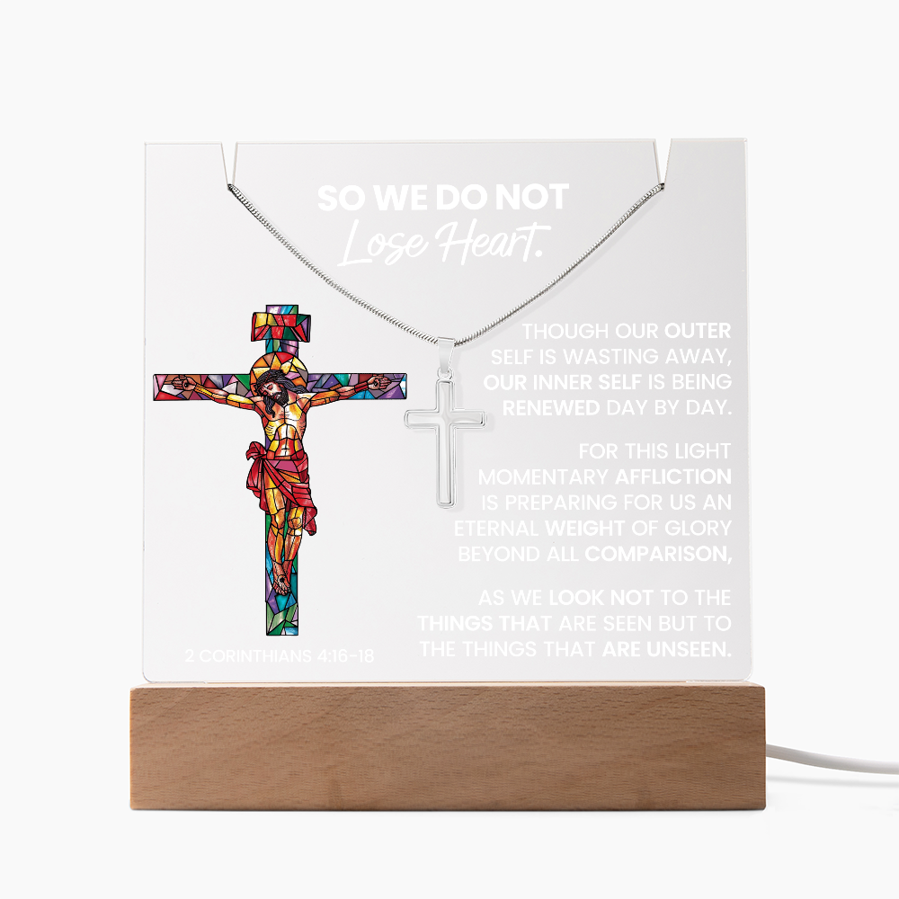 Renewed Hope Acrylic & Cross Gift Set (Acrylic Plaque & Unisex Artisan Cross Necklace Bundle)