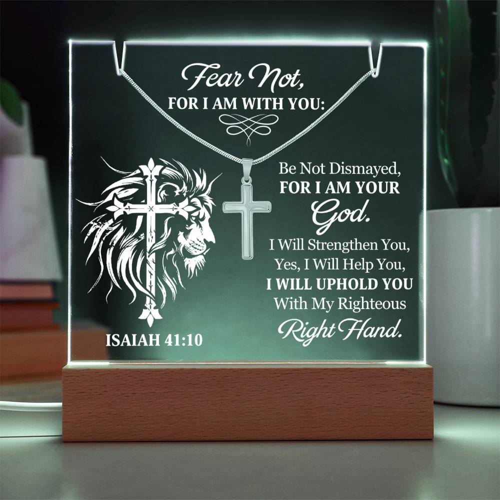 Faith & Light Keepsake Collection (Acrylic Plaque & Unisex Artisan Cross Necklace Bundle)
