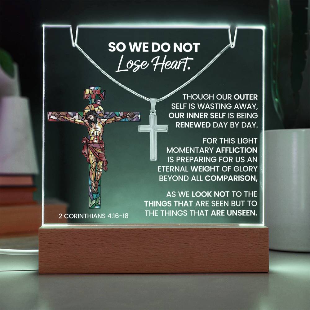 Renewed Hope Acrylic & Cross Gift Set (Acrylic Plaque & Unisex Artisan Cross Necklace Bundle)