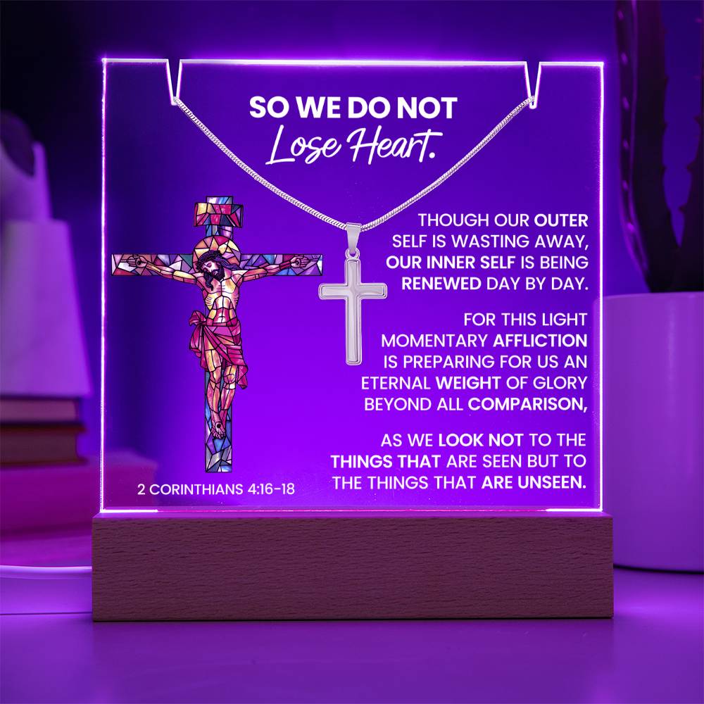 Renewed Hope Acrylic & Cross Gift Set (Acrylic Plaque & Unisex Artisan Cross Necklace Bundle)
