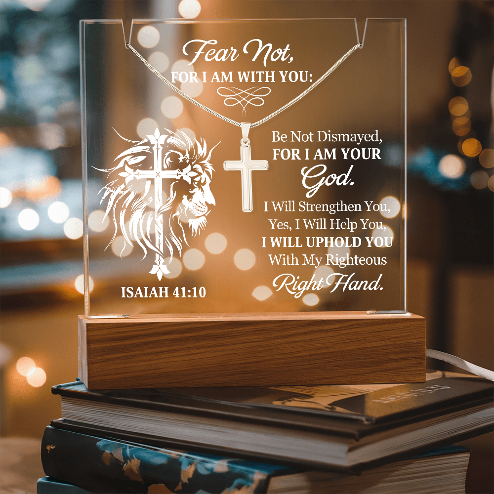 Faith & Light Keepsake Collection (Acrylic Plaque & Unisex Artisan Cross Necklace Bundle)