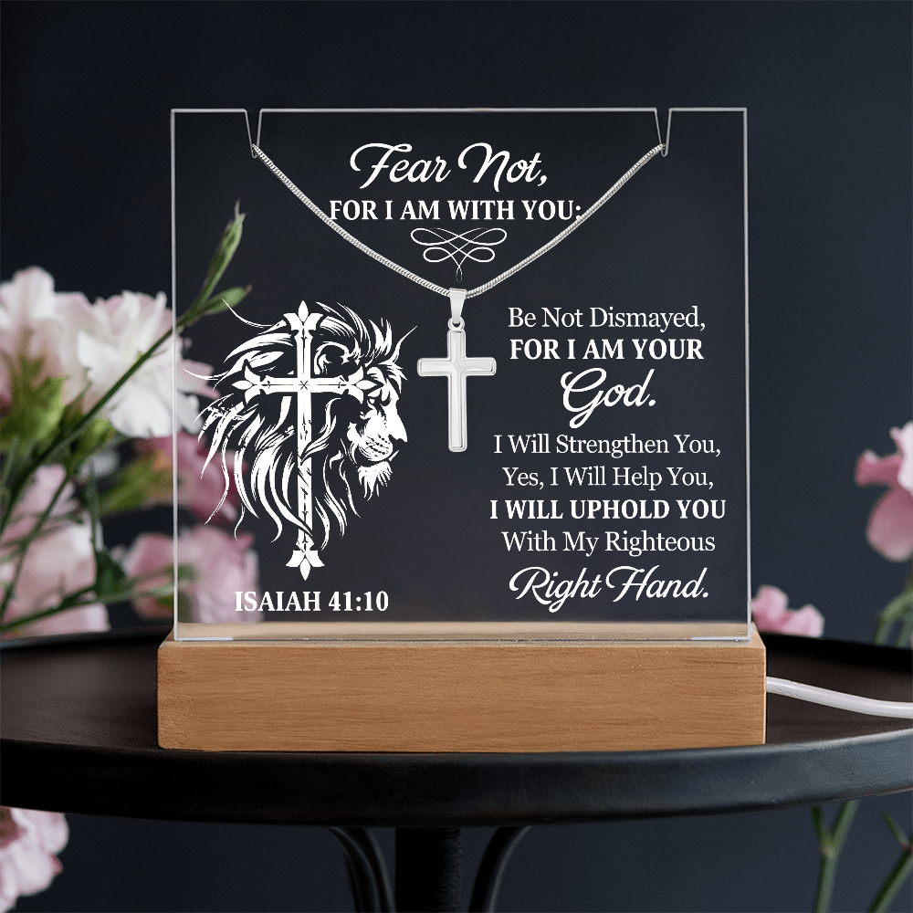 Faith & Light Keepsake Collection (Acrylic Plaque & Unisex Artisan Cross Necklace Bundle)