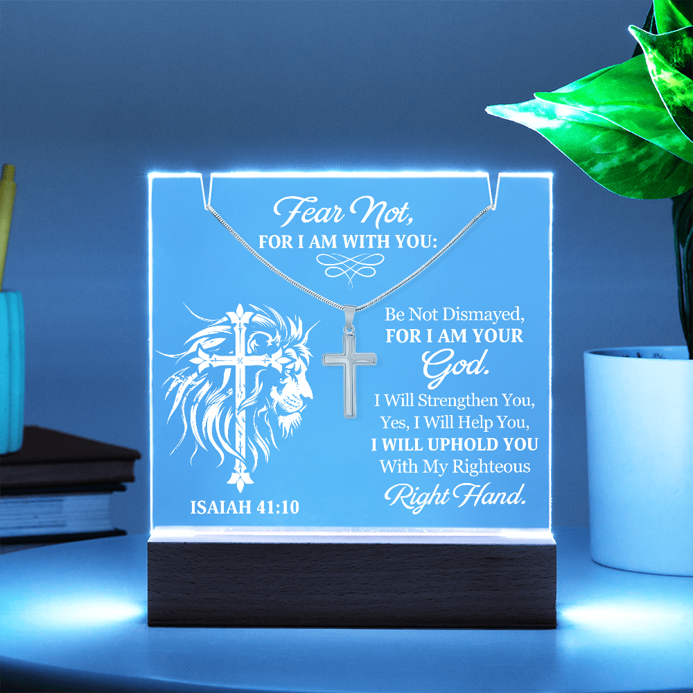 Faith & Light Keepsake Collection (Acrylic Plaque & Unisex Artisan Cross Necklace Bundle)