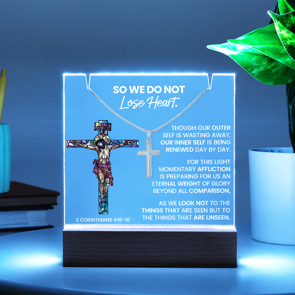 Renewed Hope Acrylic & Cross Gift Set (Acrylic Plaque & Unisex Artisan Cross Necklace Bundle)