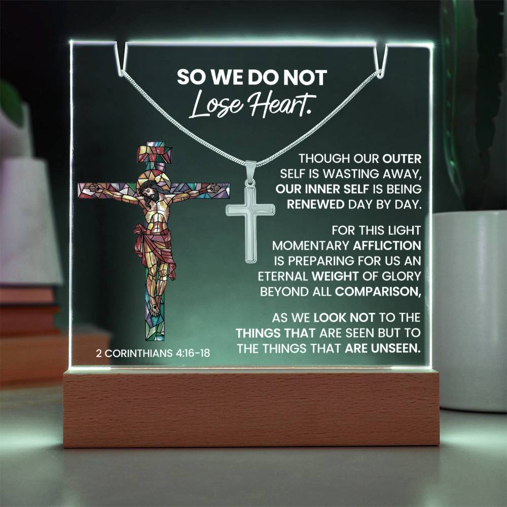 Renewed Hope Acrylic & Cross Gift Set (Acrylic Plaque & Unisex Artisan Cross Necklace Bundle)