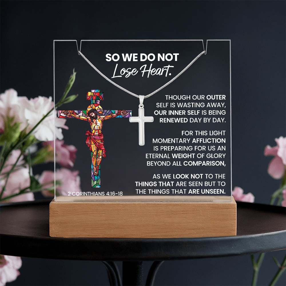 Renewed Hope Acrylic & Cross Gift Set (Acrylic Plaque & Unisex Artisan Cross Necklace Bundle)