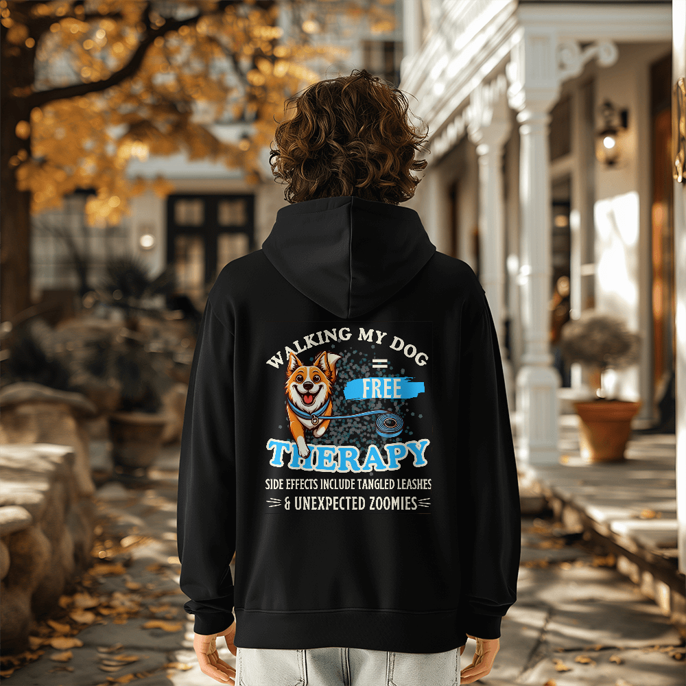 "Walking My Dog = Free Therapy" Funny Dog Lover Unisex Hoodie