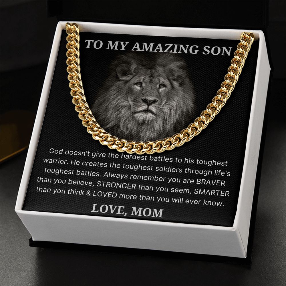 Through Life's Toughest Battles - Length Adjustable Cuban Link Chain For Son