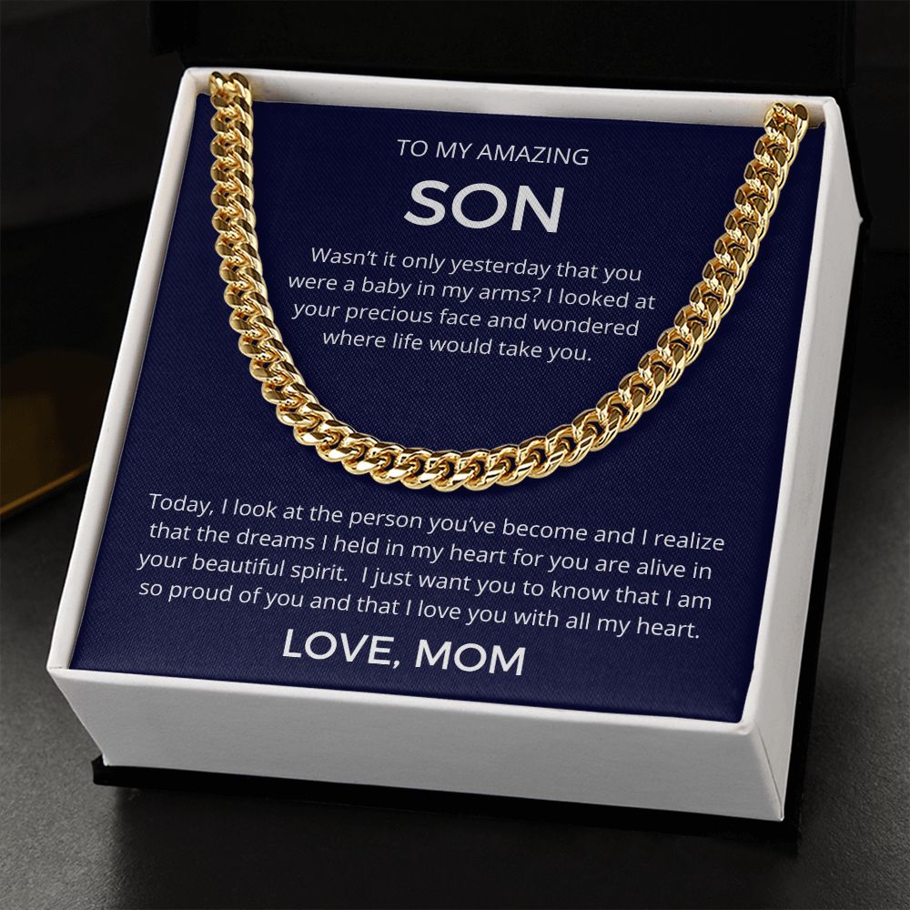 With All My Heart - Length-Adjustable Cuban Link Chain For Son