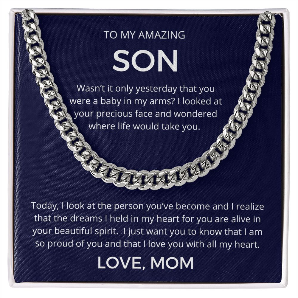 With All My Heart - Length-Adjustable Cuban Link Chain For Son