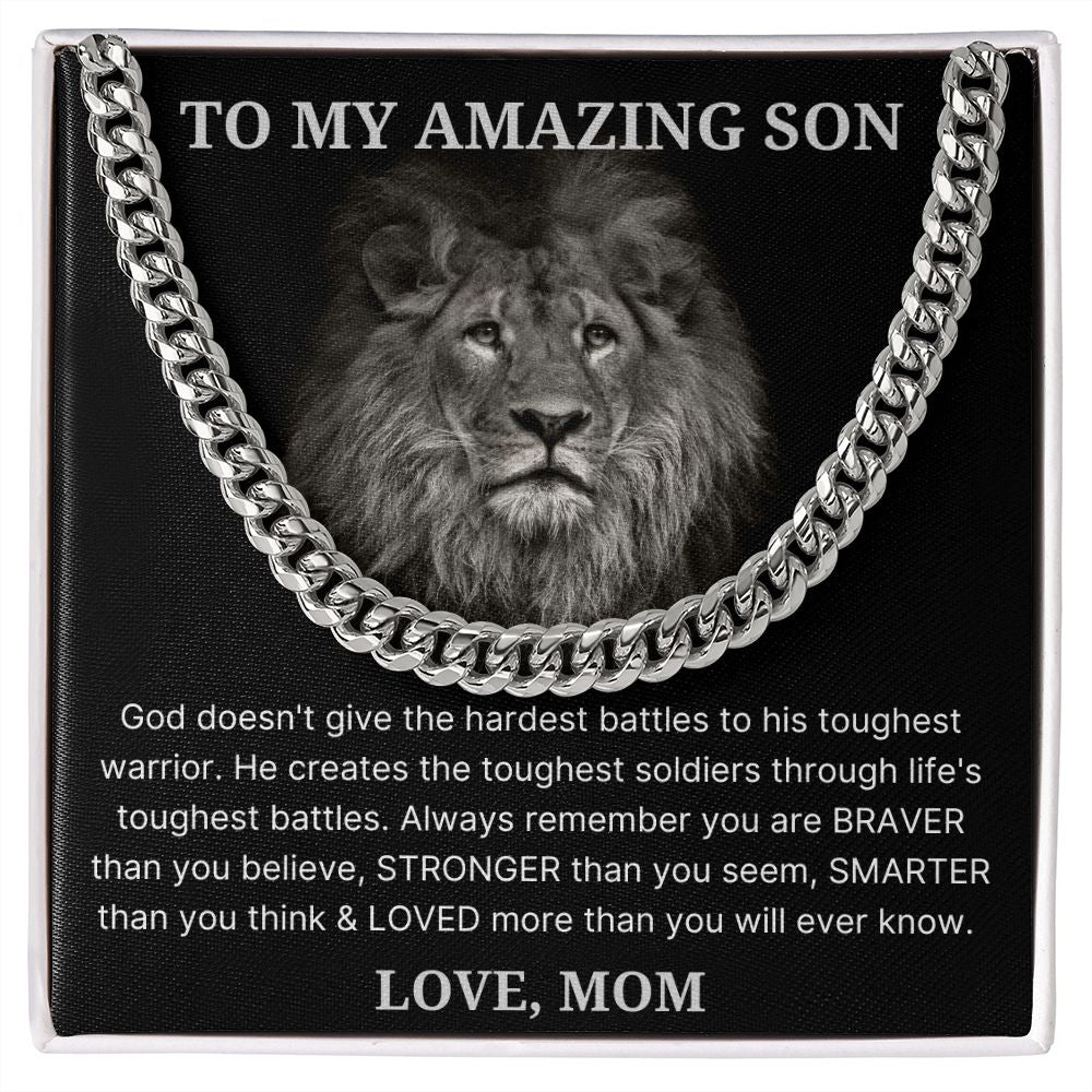 Through Life's Toughest Battles - Length Adjustable Cuban Link Chain For Son