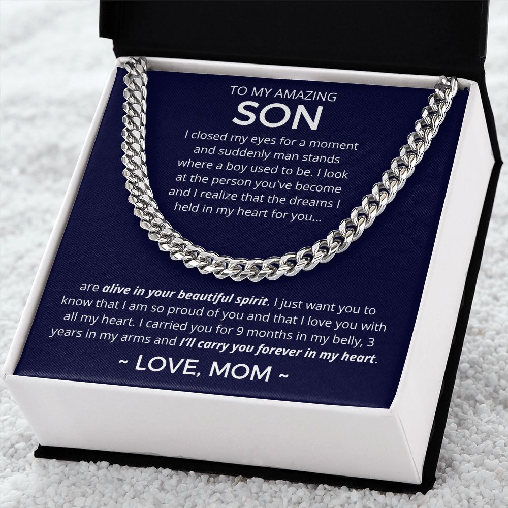 Forever In My Heart - Length-Adjustable Cuban Link Chain For Son