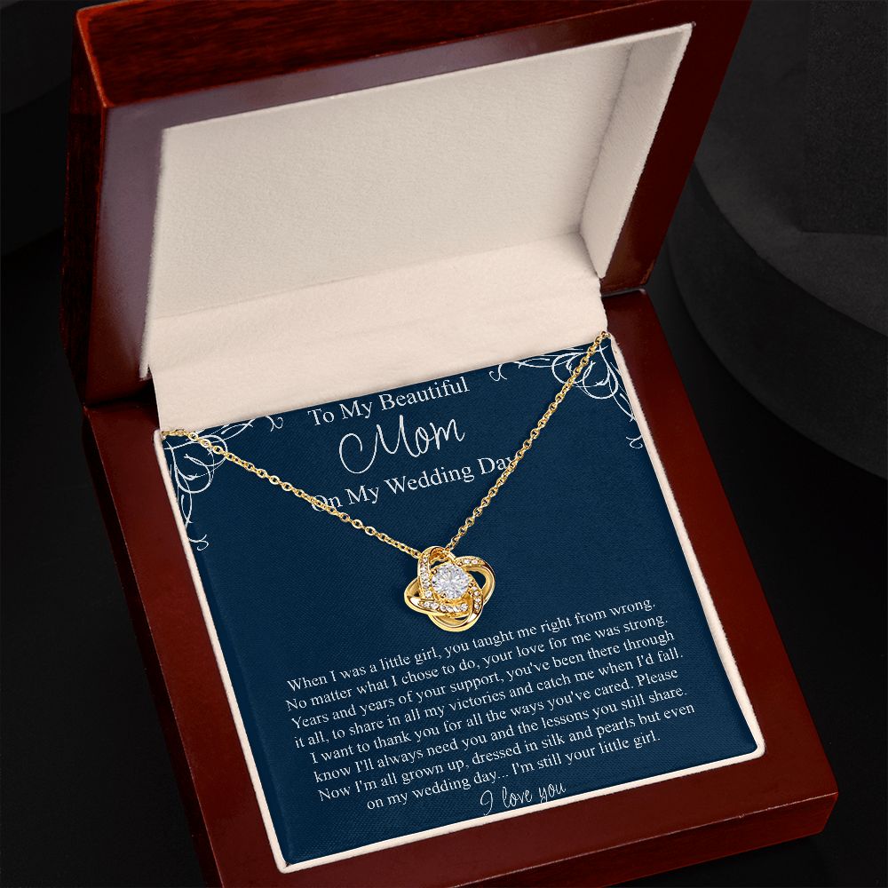 To My Beautiful Mom On My Wedding Day - Love Knot Pendant Necklace