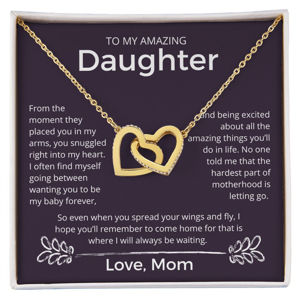 You Snuggled Right Into My Heart - Interlocking Hearts Necklace For Daughter