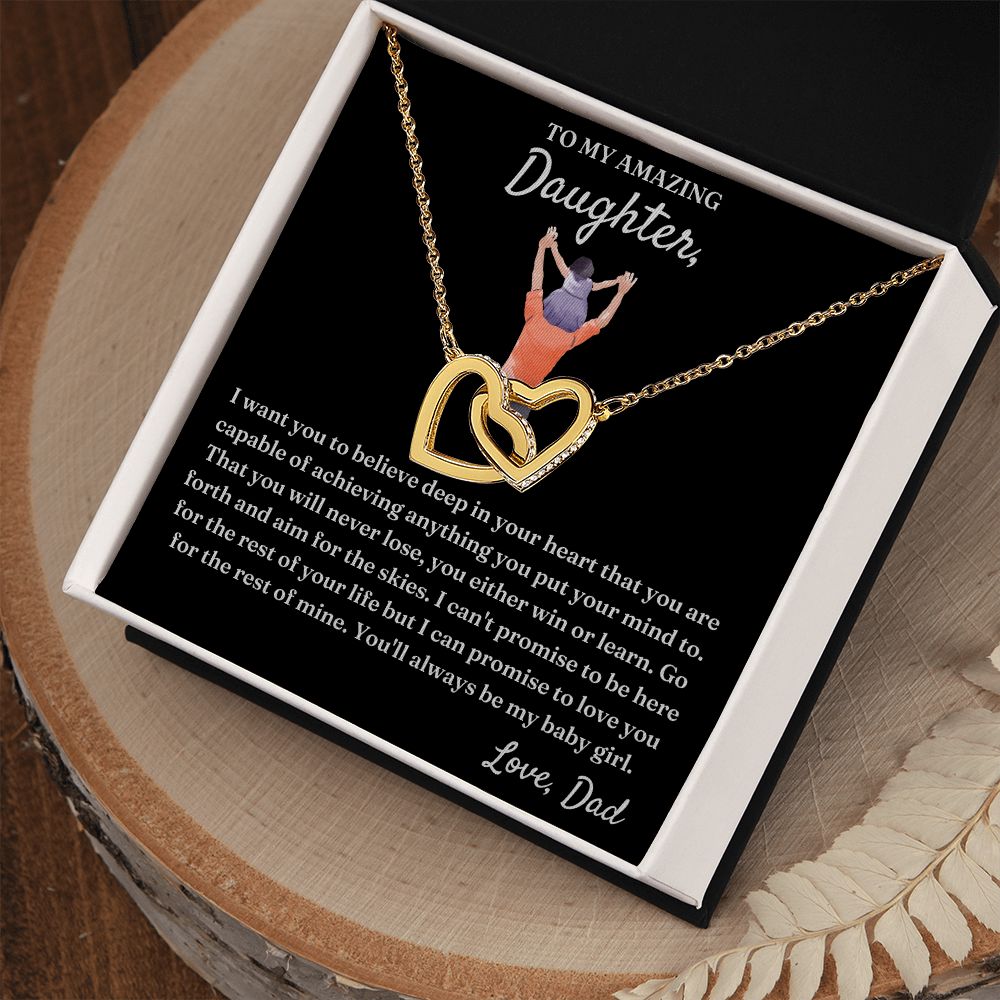 You Either Win Or Learn - Interlocking Hearts Necklace For Daughter