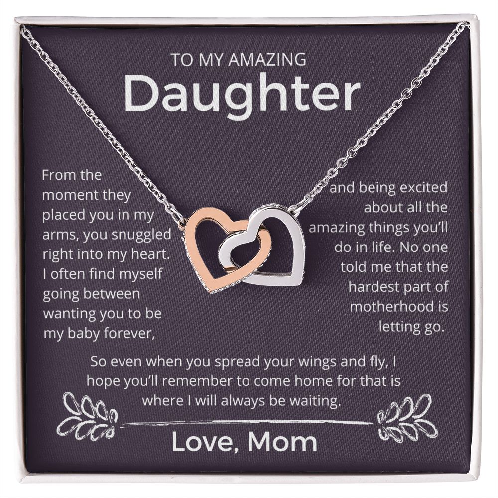 You Snuggled Right Into My Heart - Interlocking Hearts Necklace For Daughter