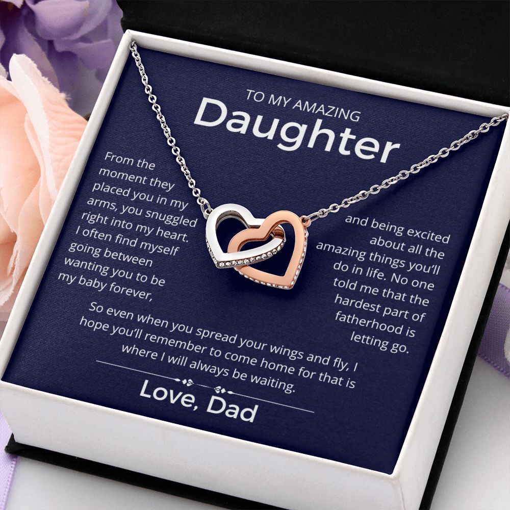 I Will Always Be Waiting - Interlocking Hearts Necklace For Daughter