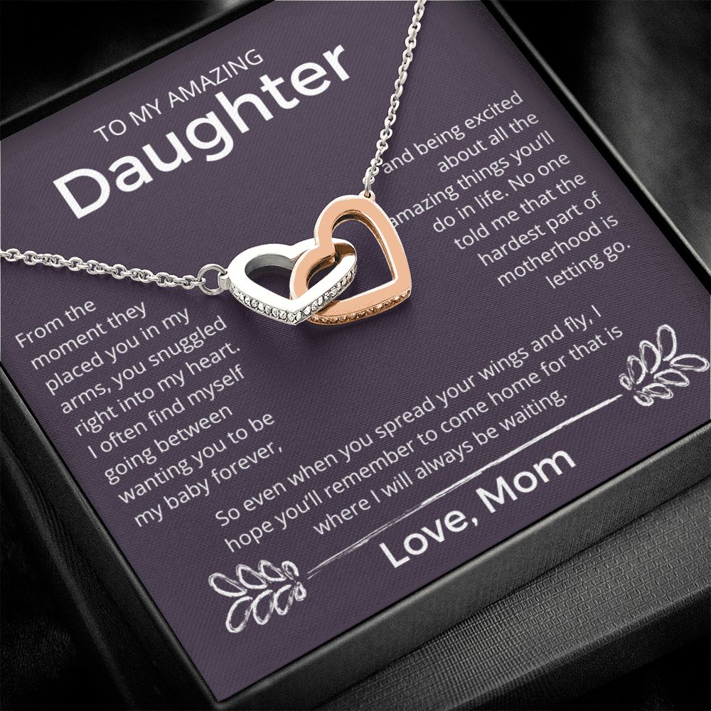 You Snuggled Right Into My Heart - Interlocking Hearts Necklace For Daughter