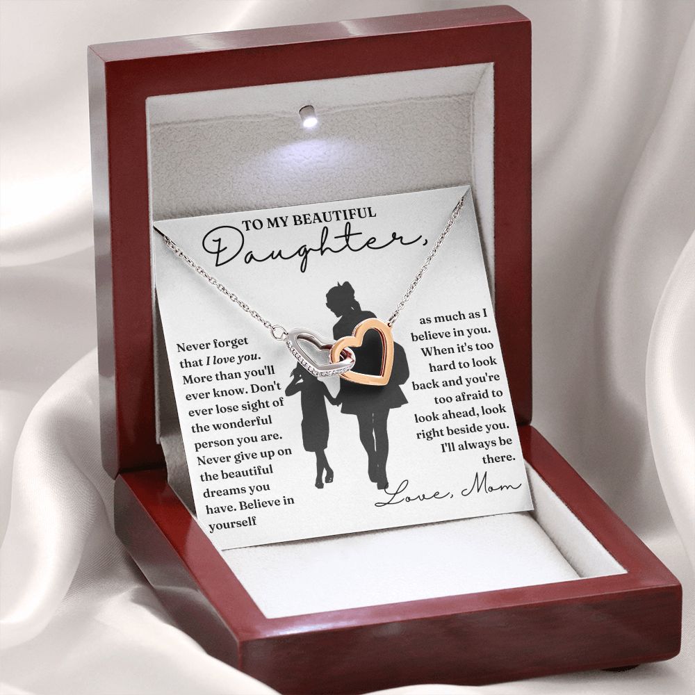 Right Beside You - Interlocking Hearts Necklace For Daughter