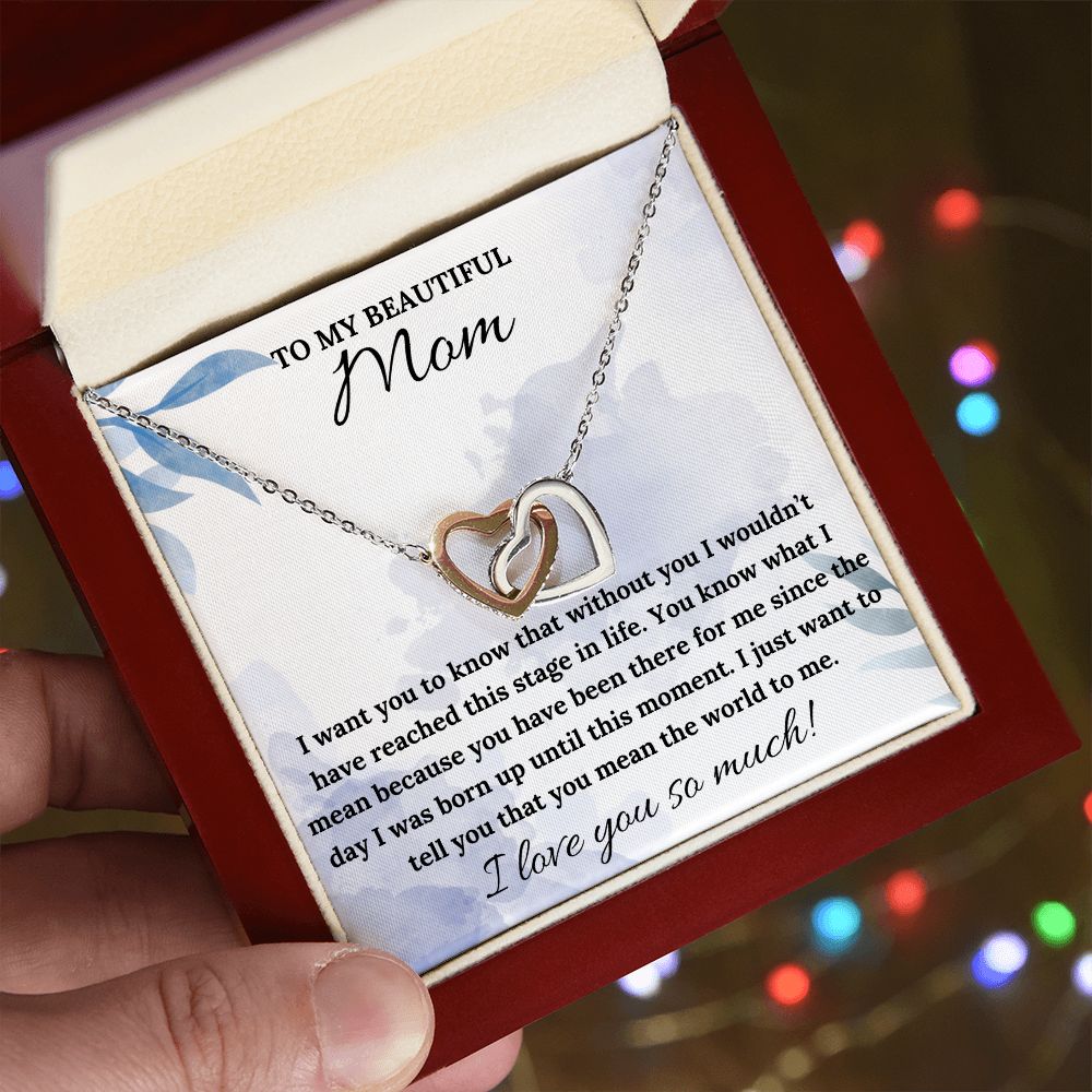 You Mean The World To Me - Interlocking Hearts Necklace For Mom