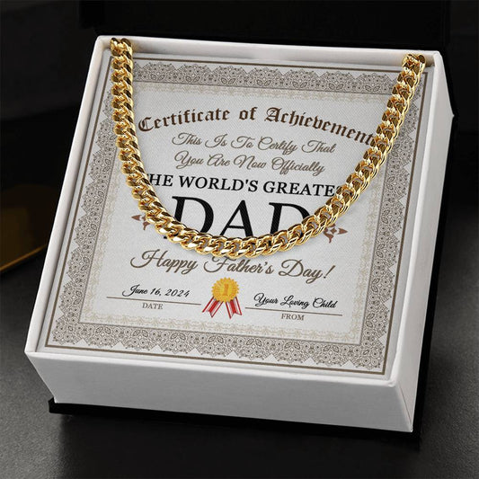 Certificate Of Achievement - Length-Adjustable Cuban Link Chain For Dad