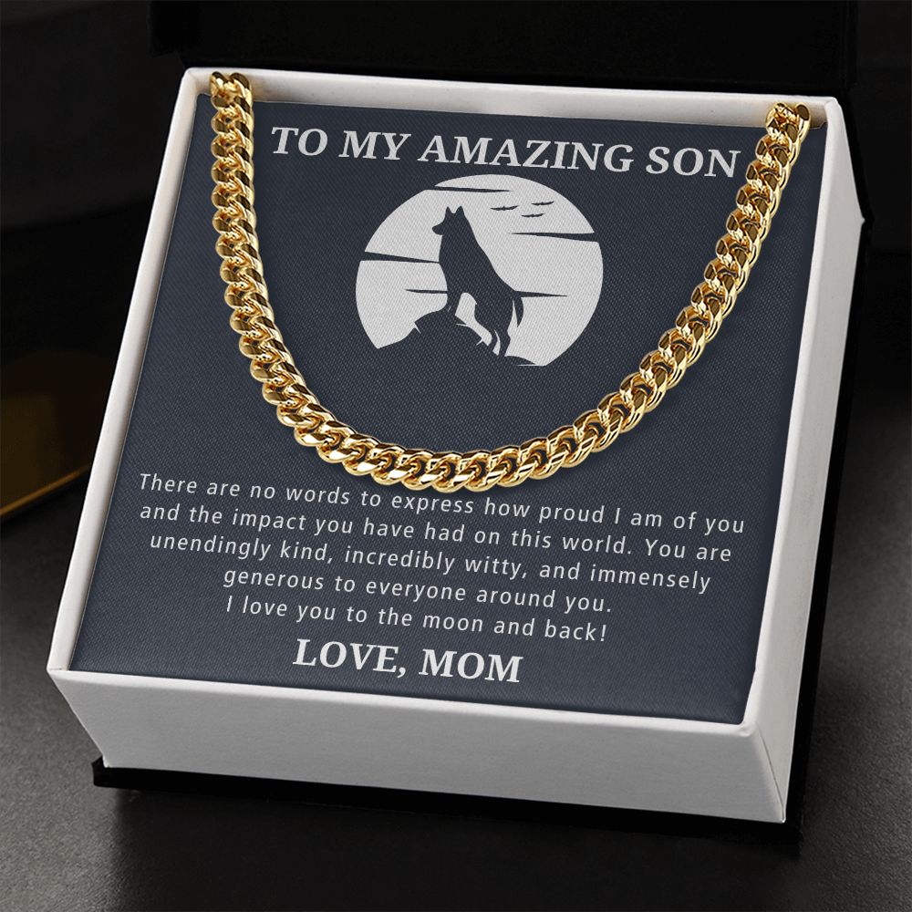 Love You To The Moon And Back - Length Adjustable Cuban Link Chain For Son