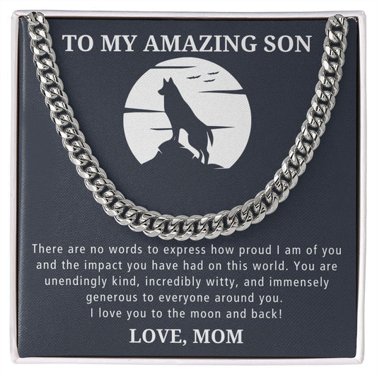 Love You To The Moon And Back - Length Adjustable Cuban Link Chain For Son