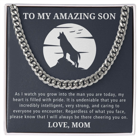 Always There Cheering You On - Length Adjustable Cuban Link Chain For Son