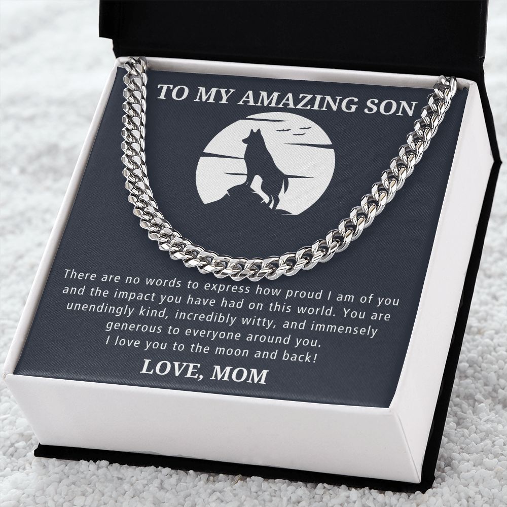 Love You To The Moon And Back - Length Adjustable Cuban Link Chain For Son