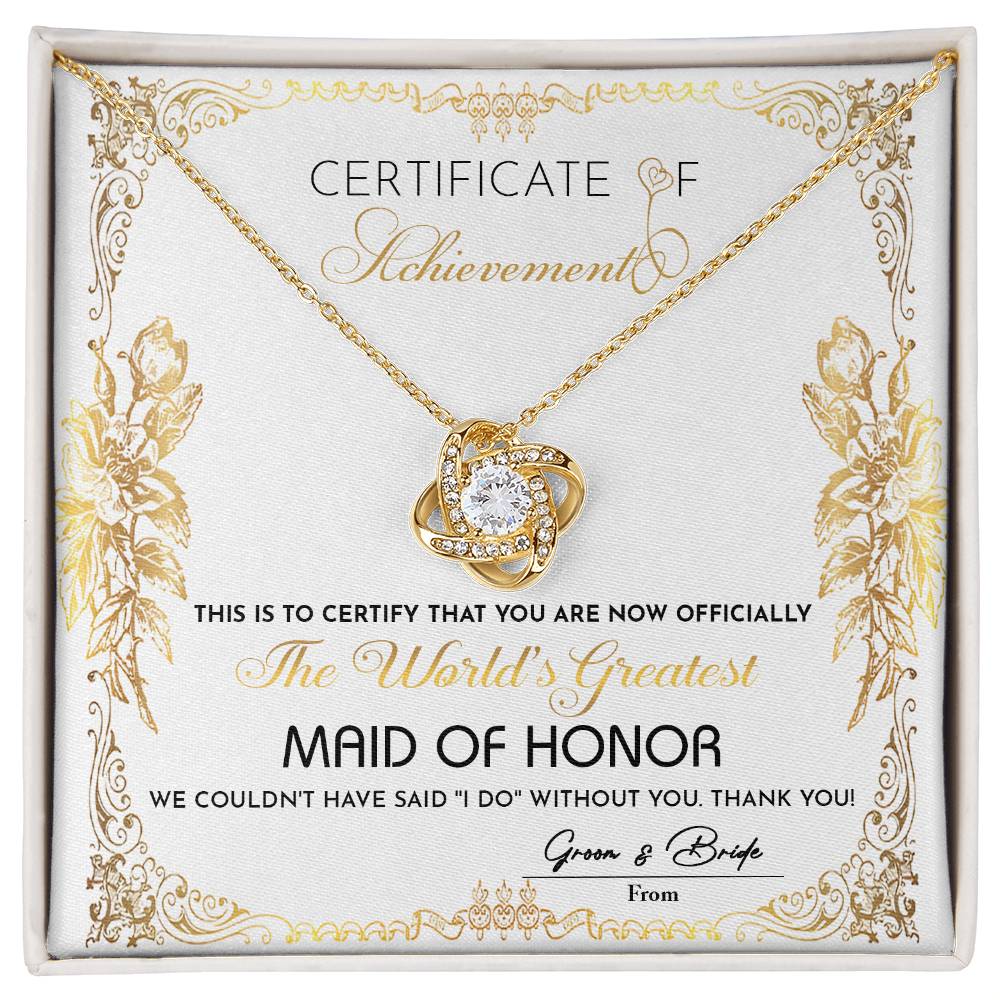 Certificate Of Achievement - Love Knot Necklace For Maid Of Honor